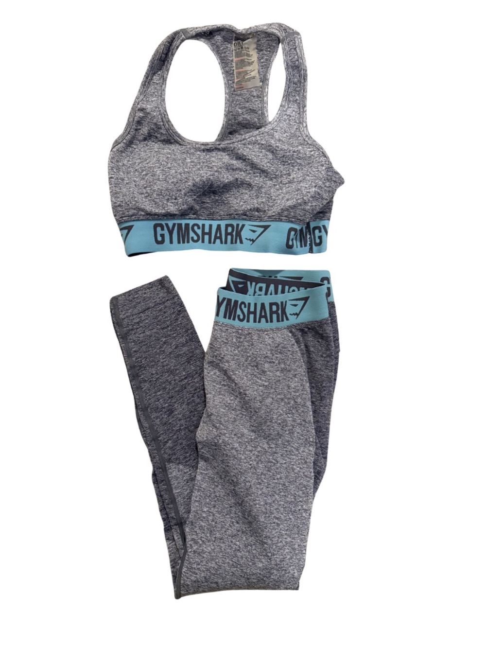 Gymshark Matching Workout Set Gray Marl Leggings + Sports Bra Teal Size Medium